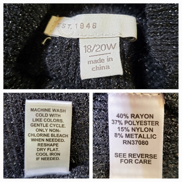 CATO Black and Silver Metallic Stretch Turtleneck Sweater - Plus Size 18/20W - Picture 8 of 9